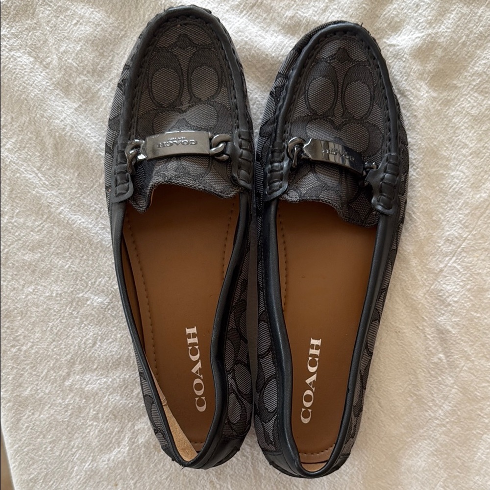 Coach Black and Gray Patterned Loafers